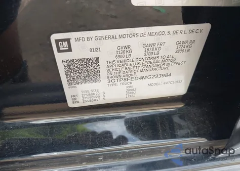 2021 GMC Sierra 1500 2Wd Short Box Denali z USA, uszkodzony, nr VIN 3GTP8FED4MG233984